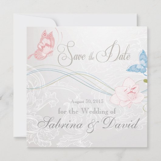 Whimsical Butterflies en Lace Save the Date (Voorkant)