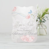 Whimsical Butterflies en Lace Save the Date (Staand voorkant)