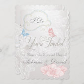 Whimsical Butterflies en Lace Wedding Invitation Kaart (Voorkant / Achterkant)