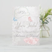 Whimsical Butterflies en Lace Wedding Invitation Kaart (Staand voorkant)