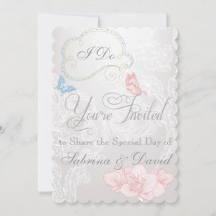 Whimsical Butterflies en Lace Wedding Invitation Kaart