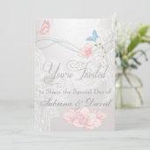 Whimsical Butterflies en Lace Wedding Invitation Kaart (Staand voorkant)