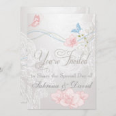 Whimsical Butterflies en Lace Wedding Invitation Kaart (Voorkant / Achterkant)