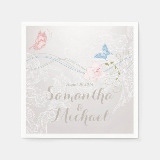 Whimsical Butterflies en Lace Wedding Servet (Voorkant)