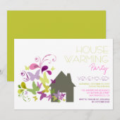 Whimsical Butterflies House Warming Party Invite Kaart (Voorkant / Achterkant)