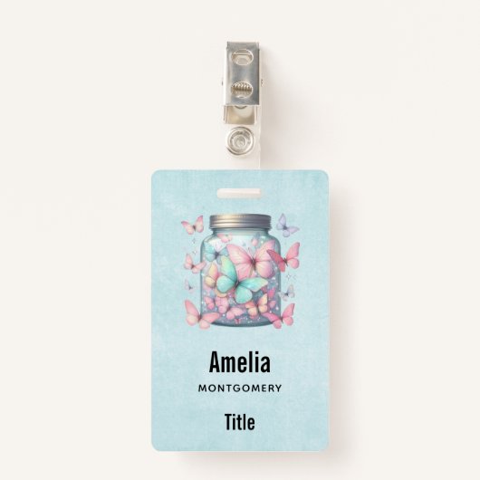 Whimsical Butterflies in a Jar Badge (Voorkant met clip)