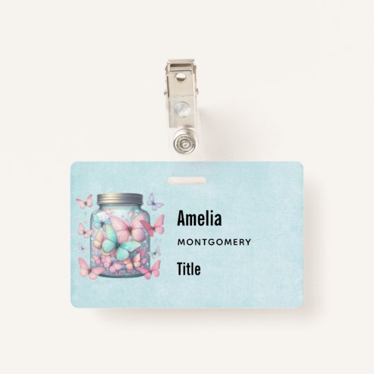 Whimsical Butterflies in a Jar Badge (Achterkant met clip)