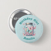 Whimsical Butterflies in a Jar Birthday Girl Ronde Button 5,7 Cm (Voorkant /achterkant)