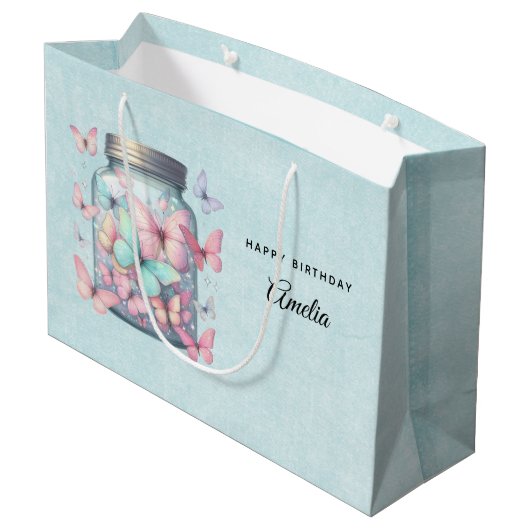 Whimsical Butterflies in a Jar Birthday Groot Cadeauzakje (Achterkant Gekanteld)