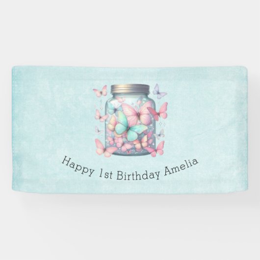 Whimsical Butterflies in a Jar Birthday Spandoek (Horizontaal)