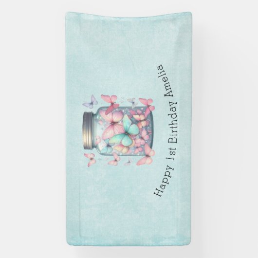 Whimsical Butterflies in a Jar Birthday Spandoek (Verticaal)