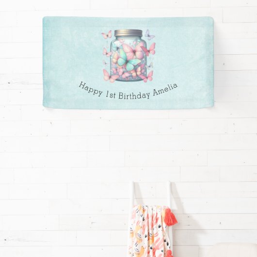 Whimsical Butterflies in a Jar Birthday Spandoek (Insitu)