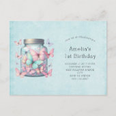 Whimsical Butterflies in a Jar Birthday Uitnodiging Briefkaart (Voorkant)