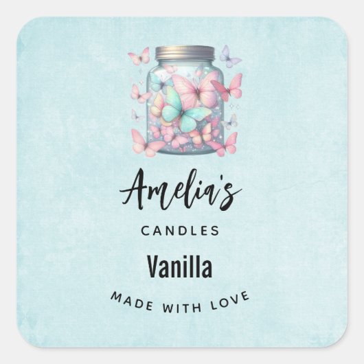 Whimsical Butterflies in a Jar - Candle Business Vierkante Sticker (Voorkant)