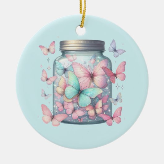 Whimsical Butterflies in a Jar Keramisch Ornament (Voorkant)