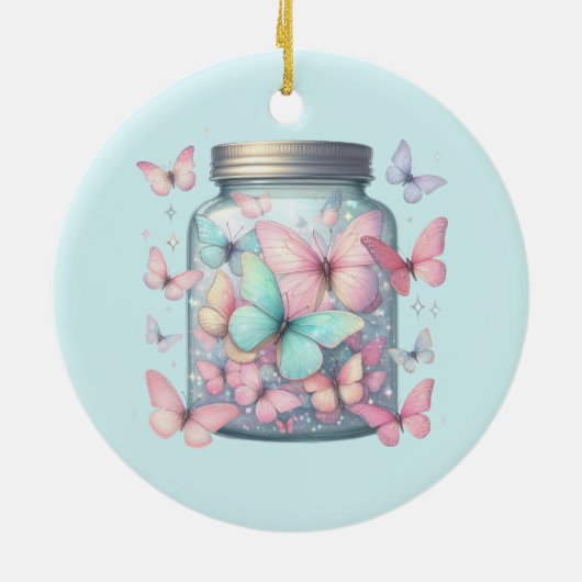 Whimsical Butterflies in a Jar Keramisch Ornament (Achterkant)