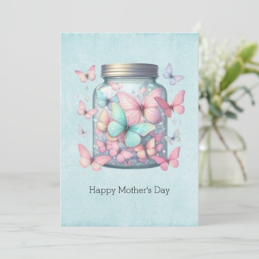 Whimsical Butterflies in a Jar Mother's Day Feestdagenkaart (Staand voorkant)
