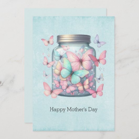 Whimsical Butterflies in a Jar Mother's Day Feestdagenkaart (Voorkant / Achterkant)