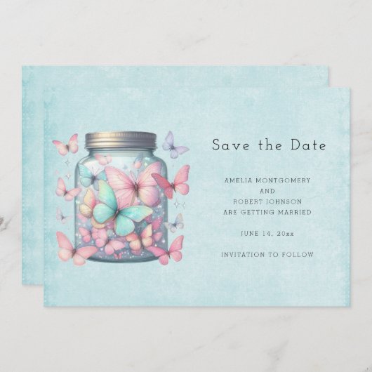 Whimsical Butterflies in a Jar Save The Date (Voorkant / Achterkant)