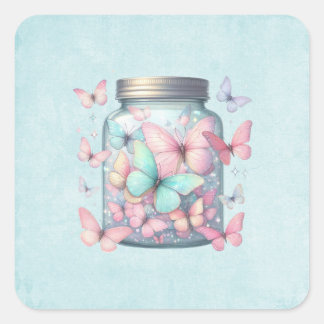 Whimsical Butterflies in a Jar Vierkante Sticker