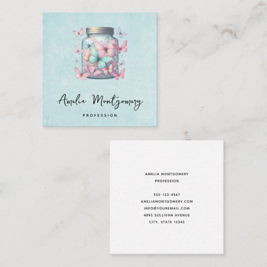 Whimsical Butterflies in a Jar Vierkante Visitekaartje (Voorkant / Achterkant)