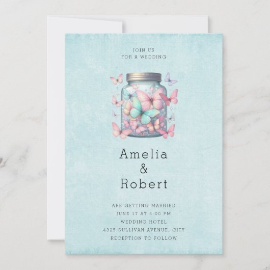 Whimsical Butterflies in a Jar Wedding Kaart (Voorkant)
