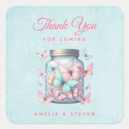 Whimsical Butterflies in a Jar Wedding Thank You Vierkante Sticker