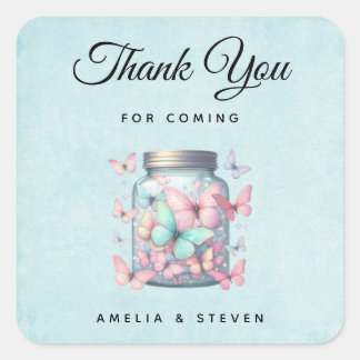 Whimsical Butterflies in a Jar Wedding Thank You Vierkante Sticker
