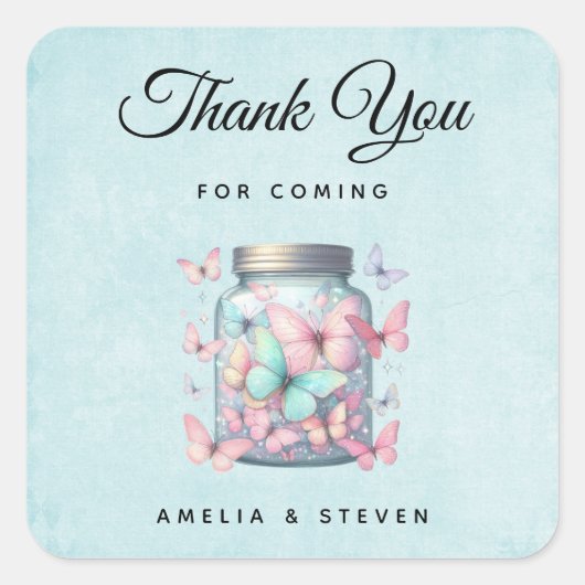 Whimsical Butterflies in a Jar Wedding Thank You Vierkante Sticker (Voorkant)