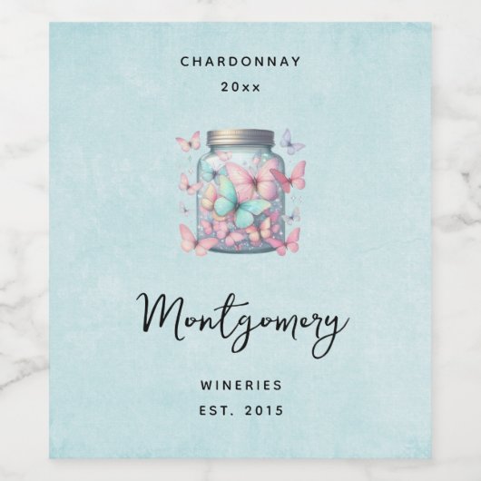 Whimsical Butterflies in a Jar Wine Making Wijn Etiket (Enkel label)