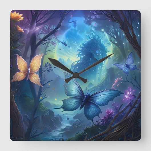 Whimsical Butterflies Vierkante Klok (Voorkant)