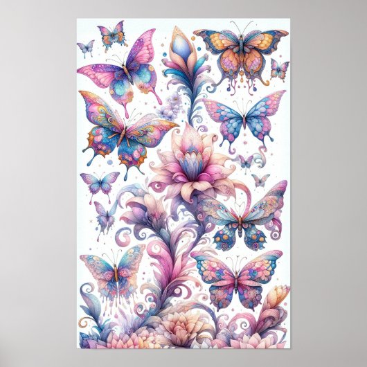 Whimsical Butterflies Wall Art Poster (Voorkant)