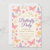 Whimsical Butterfly 1st Birthday Party Kaart (Voorkant)