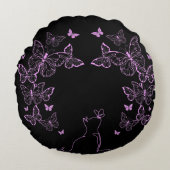 Whimsical Butterfly and Cat line art Rond Kussen (Voorkant)
