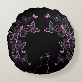 Whimsical Butterfly and Cat line art Rond Kussen