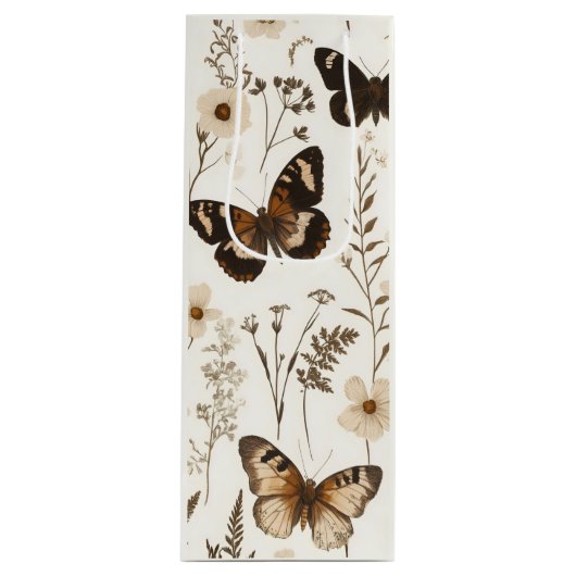 Whimsical Butterfly and Flower Pattern Wijn Cadeautas (Voorkant)