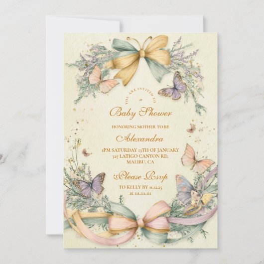 Whimsical Butterfly Bow Baby shower Kaart (Voorkant)