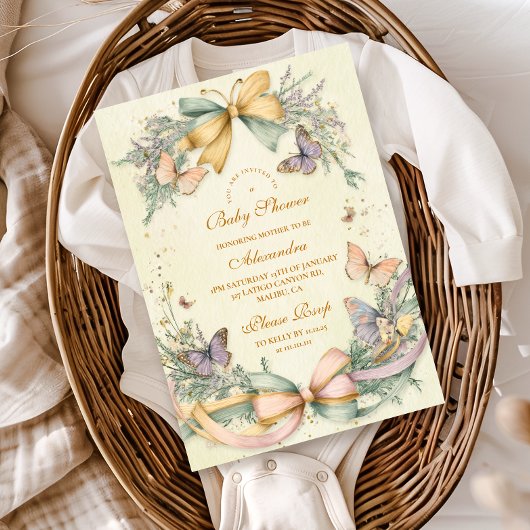 Whimsical Butterfly Bow Baby shower Kaart