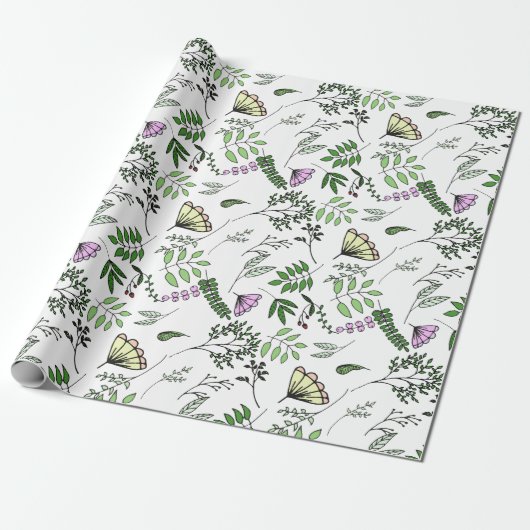 Whimsical Butterfly en Forest Leaves Cadeaupapier (Uitgerold)