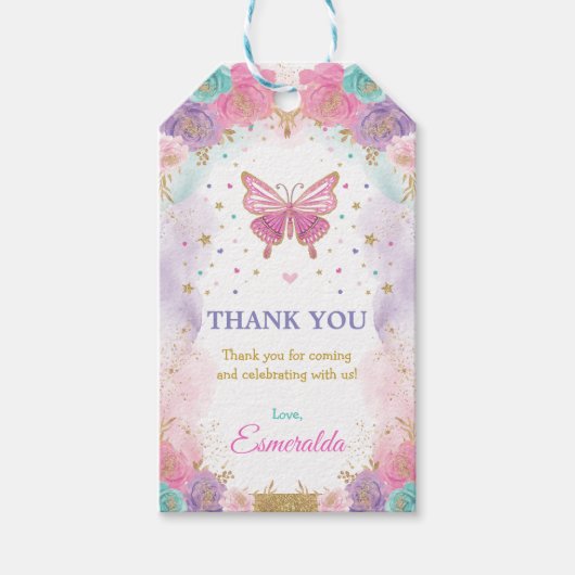 Whimsical Butterfly Fairy Floral Garden Verjaardag Cadeaulabel (Voorkant)