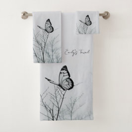 Whimsical Butterfly familienaam gepersonaliseerd Bad Handdoek