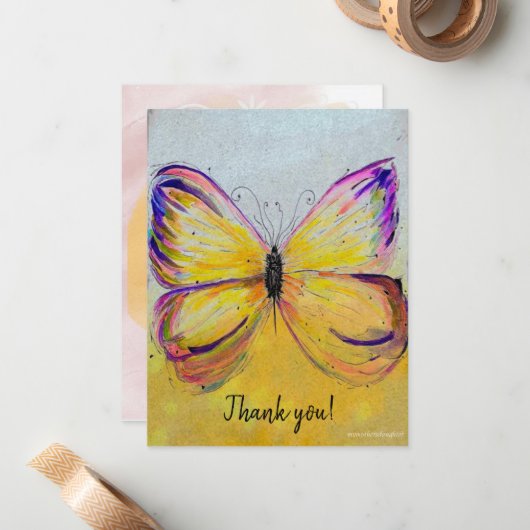 Whimsical Butterfly Flat Note Hartelijk dank Notitiekaartje (Voorkant / Achterkant in situ)