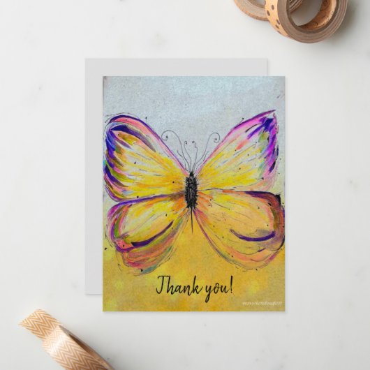 Whimsical Butterfly Flat Note Hartelijk dank Notitiekaartje (Voorkant / Achterkant in situ)
