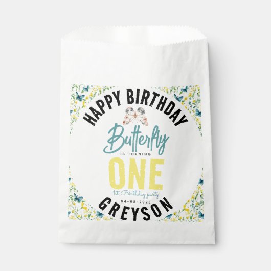 Whimsical Butterfly Floral 1e verjaardag Bedankzakje (Voorkant)