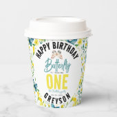 Whimsical Butterfly Floral 1e verjaardag Papieren Bekers (Voorkant)