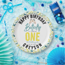Whimsical Butterfly Floral 1e verjaardag Papieren Bordje