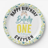 Whimsical Butterfly Floral 1e verjaardag Papieren Bordje (Voorkant)