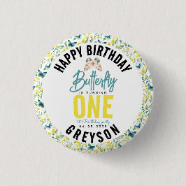 Whimsical Butterfly Floral 1e verjaardag Ronde Button 3,2 Cm