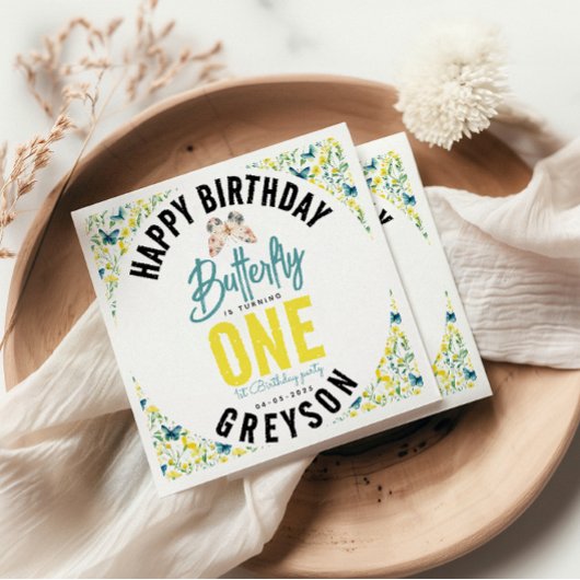 Whimsical Butterfly Floral 1e verjaardag Servet