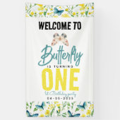 Whimsical Butterfly Floral 1e verjaardag Spandoek (Verticaal)
